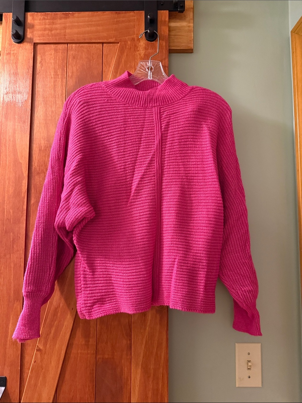 SHEIN Bright Fuchsia Ribbed Mock Neck Sweater